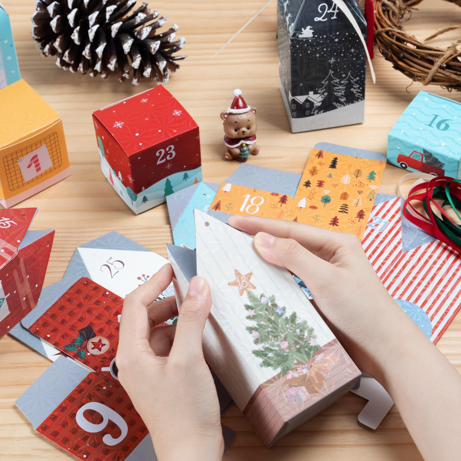 DIY Christmas Advent Calendar Boxes to Fill, 25 Numbered Empty Advent Calendar Houses Boxes, 2025 Countdown Advent Calendars Surprise Gift Boxes for Kids Family Friends, XMAS Holiday Decor -25 Designs - Medaid International
