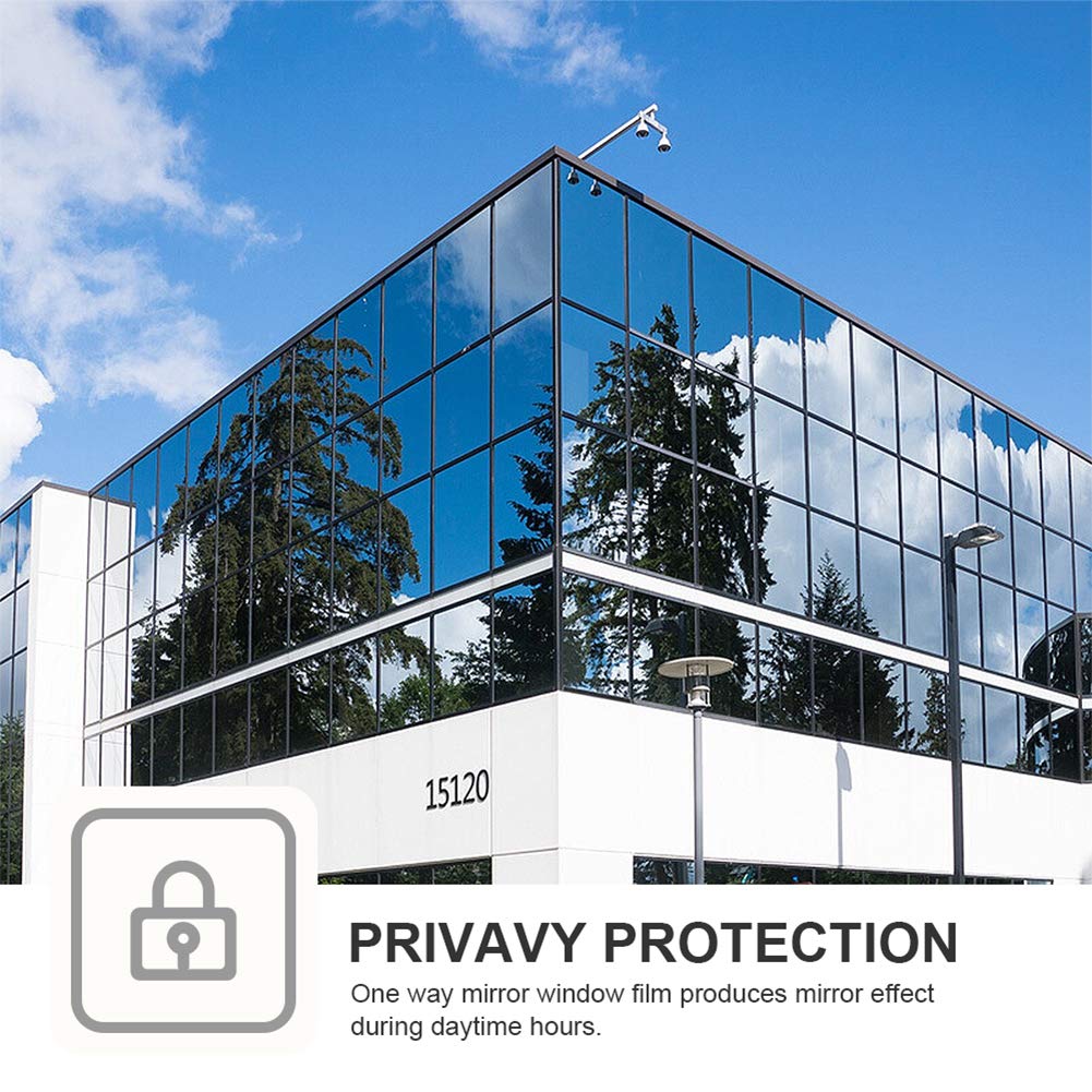 FILMGOO One Way Privacy Window Film Mirror Window Tint for Home Daytime Privacy Heat Control Anti UV Static Cling Covers (Black Silver,17.5 Inch X 94.48 Inch) - Medaid International