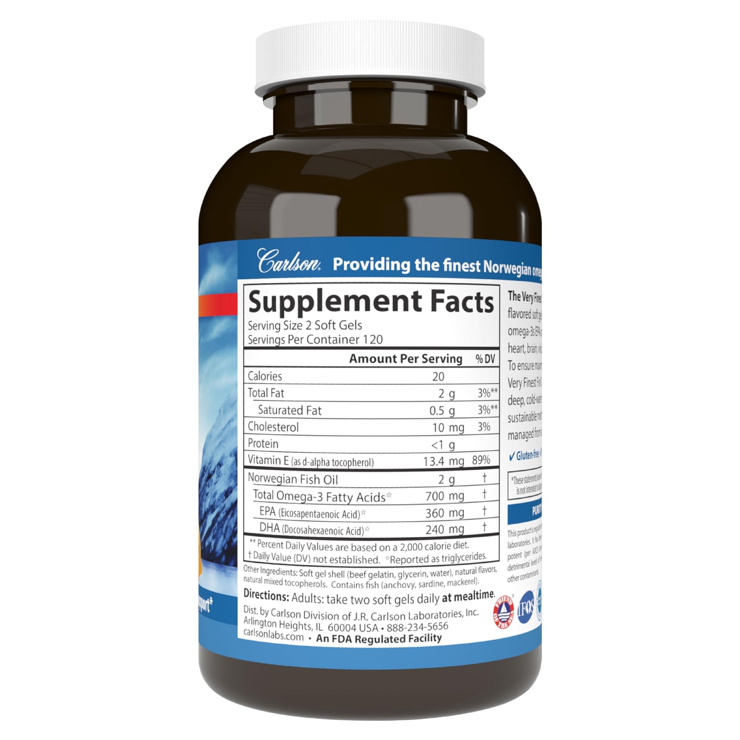 Carlson - The Very Finest Fish Oil, 700 mg Omega-3s, Norwegian Fish Oil Supplement, Wild Caught Omega-3 Fish Oil, Sustainably Sourced Fish Oil Capsules, Omega 3 Supplement, Lemon, 240 Softgels - Medaid International