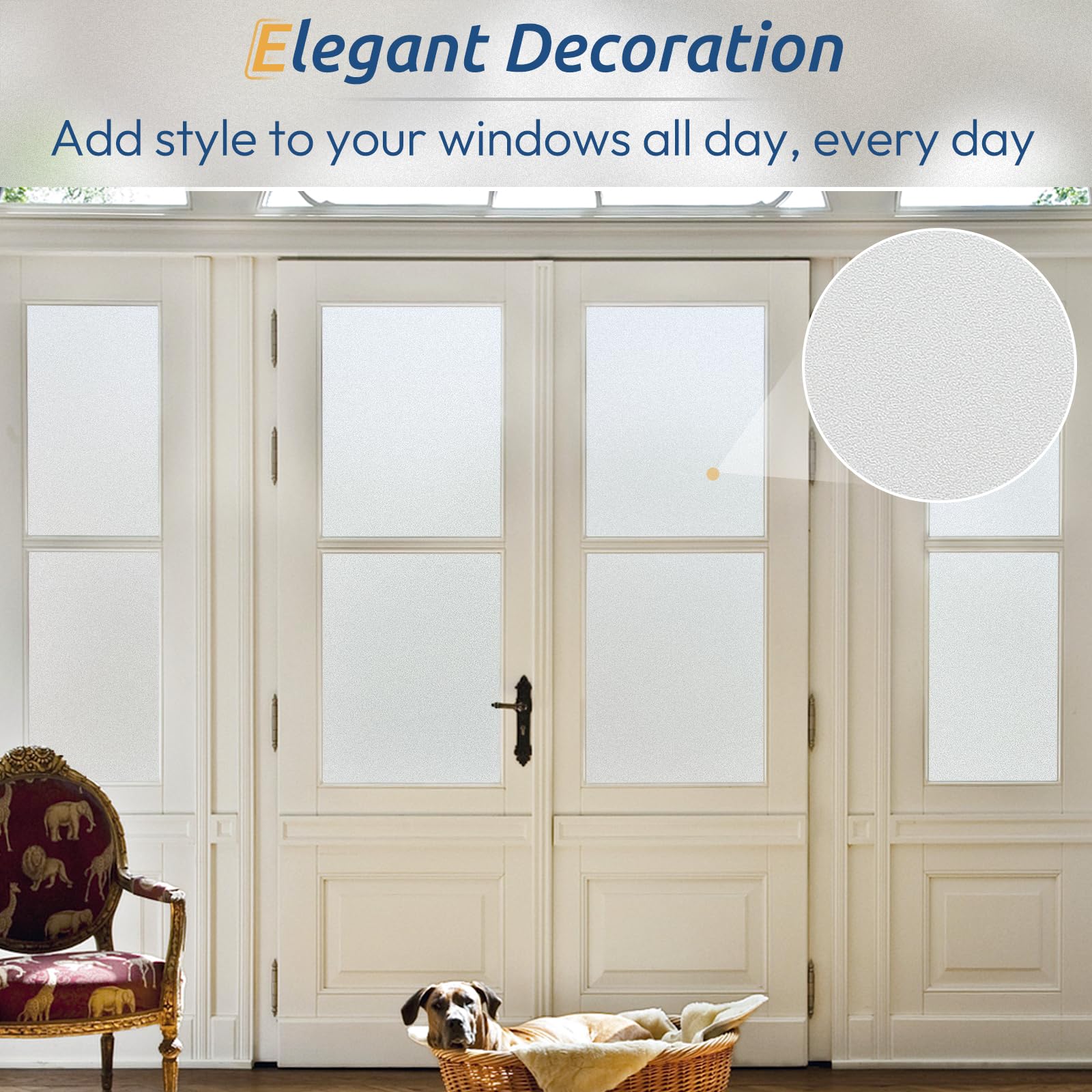 rabbitgoo Window Privacy Film, Frosted Glass Window Clings, Static Cling UV Heat Blocking Door Stickers for Home Bathroom, Removable Indoor Decal Coverings Day and Night, Pure, 17.5 x 78.7 Inches - Medaid International
