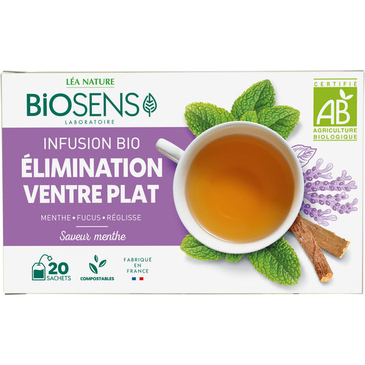 Biosens - Infusion Elimination Ventre plat - Menthe, Fucus et Réglisse - Certifié Bio AB - Fabriqué en France - 20 sachets - Medaid International
