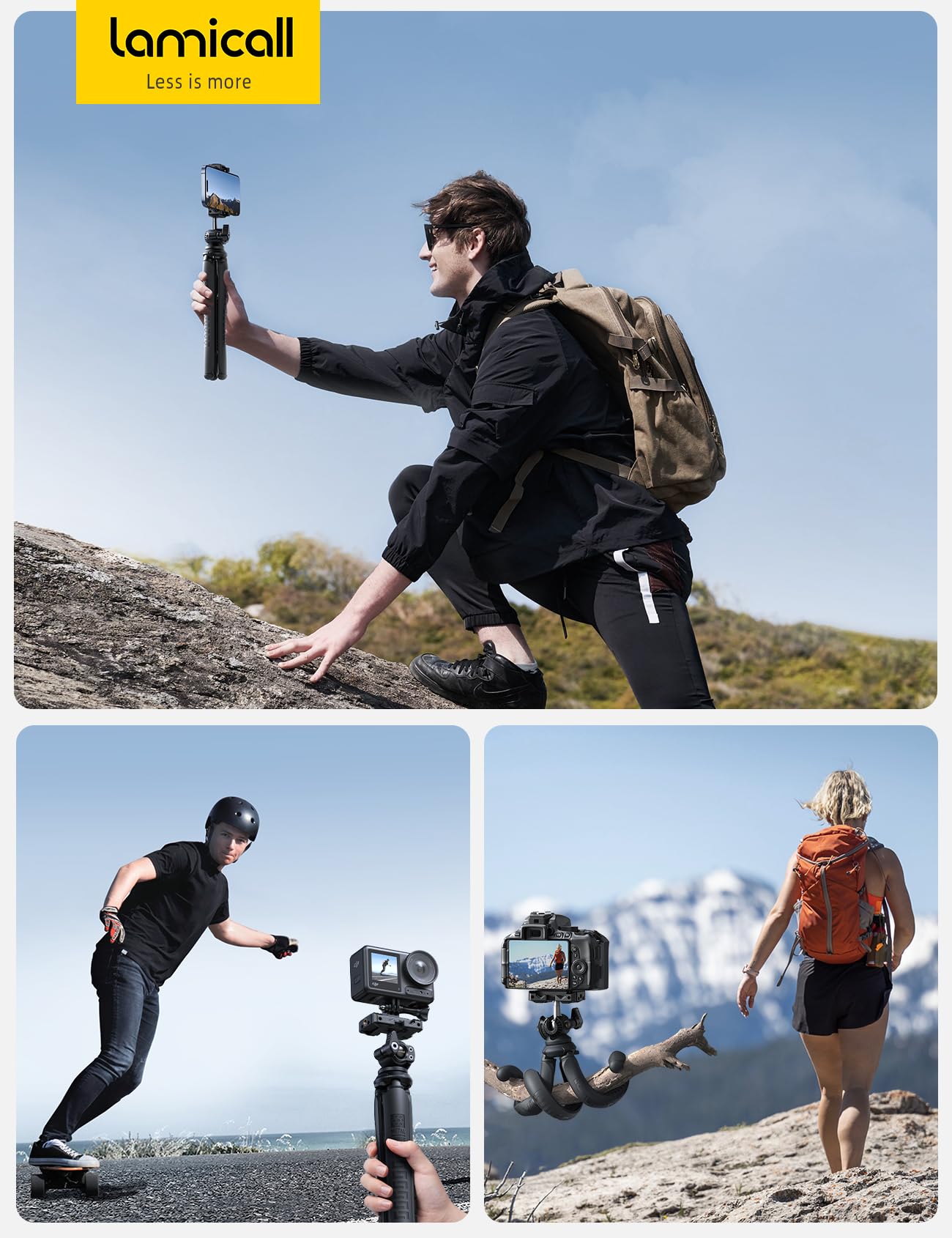 Lamicall Tripod for iPhone - 3 in 1 Flexible Phone Tripod with Wireless Remote - iPhone Tripod Stand for Video Recording Vlogging Selfie Compatible with iPhone Samsung Go Pro, Digital Camera - Medaid International