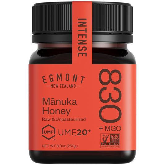 Egmont Honey Manuka Honey UMF 20+ MGO 830+ | 8.8 oz (250 g) | 100% Pure Authentic New Zealand Honey, UMF & MGO Certified, Non-GMO, Kosher, Traceable, Recycled Jar, Immune Support - Medaid International