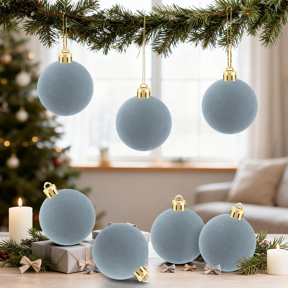 4Pcs Velvet Christmas Ball Ornaments, Grey Hanging Decor for Xmas Tree, Perfect for Holiday Thanksgiving Celebrations Christmas Indoor Home Party Decorations - Medaid International