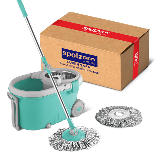 Spotzero Spin Mop and Bucket with Wringer Set and Wheels, 360 Spinning Mops System with 2 Microfiber Refills and Extendable Handle, Floor Cleaning System for Home by Milton (mapa para limpiar el piso) - Medaid International
