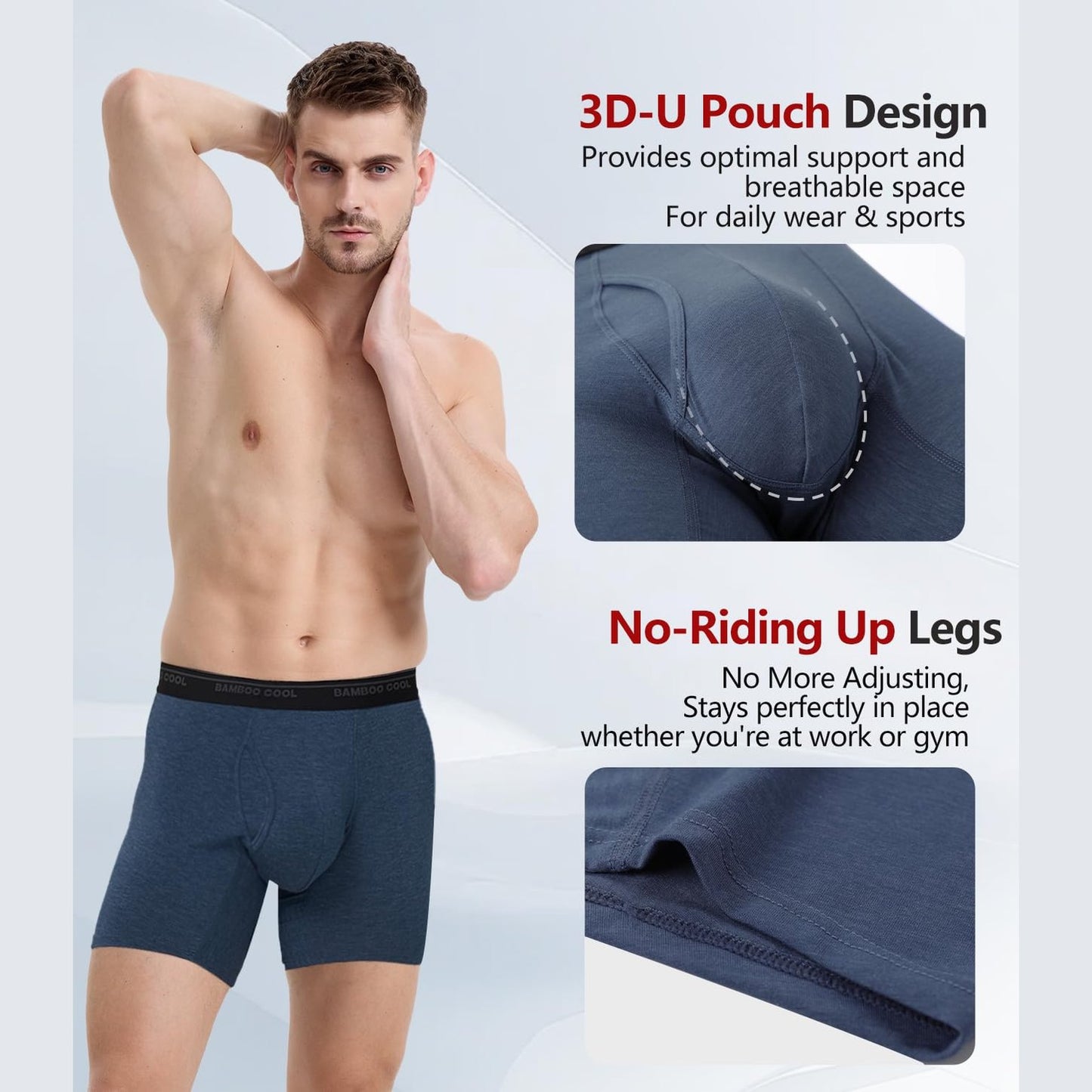 BAMBOO COOL Men's Underwear Boxer Briefs Ultra Breathable Stretch No Riding Up with Fly Multipack - Medaid International