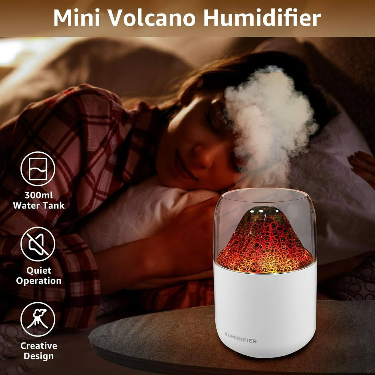 Mini Volcano Cool Mist Humidifier ‚Äì 300ml Air Moisturizer with LED - Medaid International