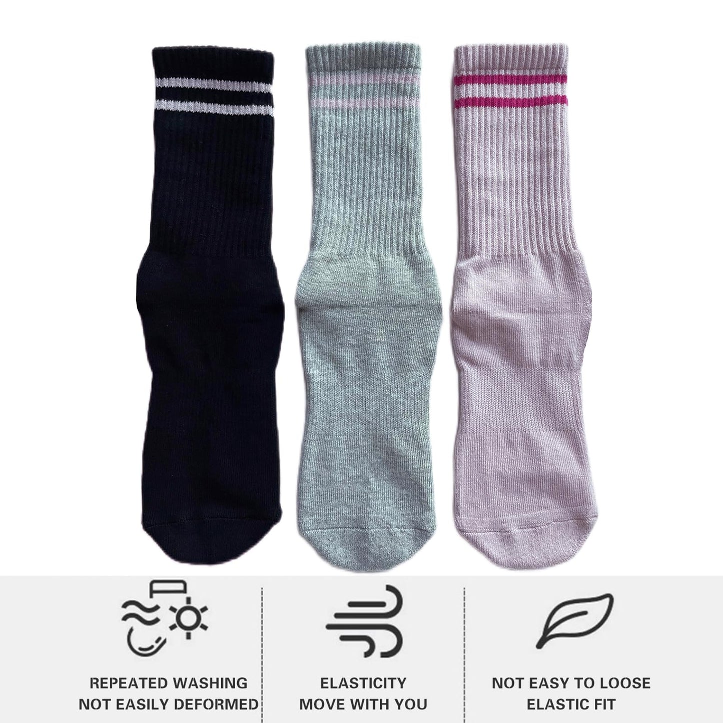 JCZANXI Yoga Socks with Grips for Women, Non Slip Socks for Yoga, Pilates, Barre, Dance | Ideal Cushioned Crew Socks (Black/Grey/Pink) - Medaid International