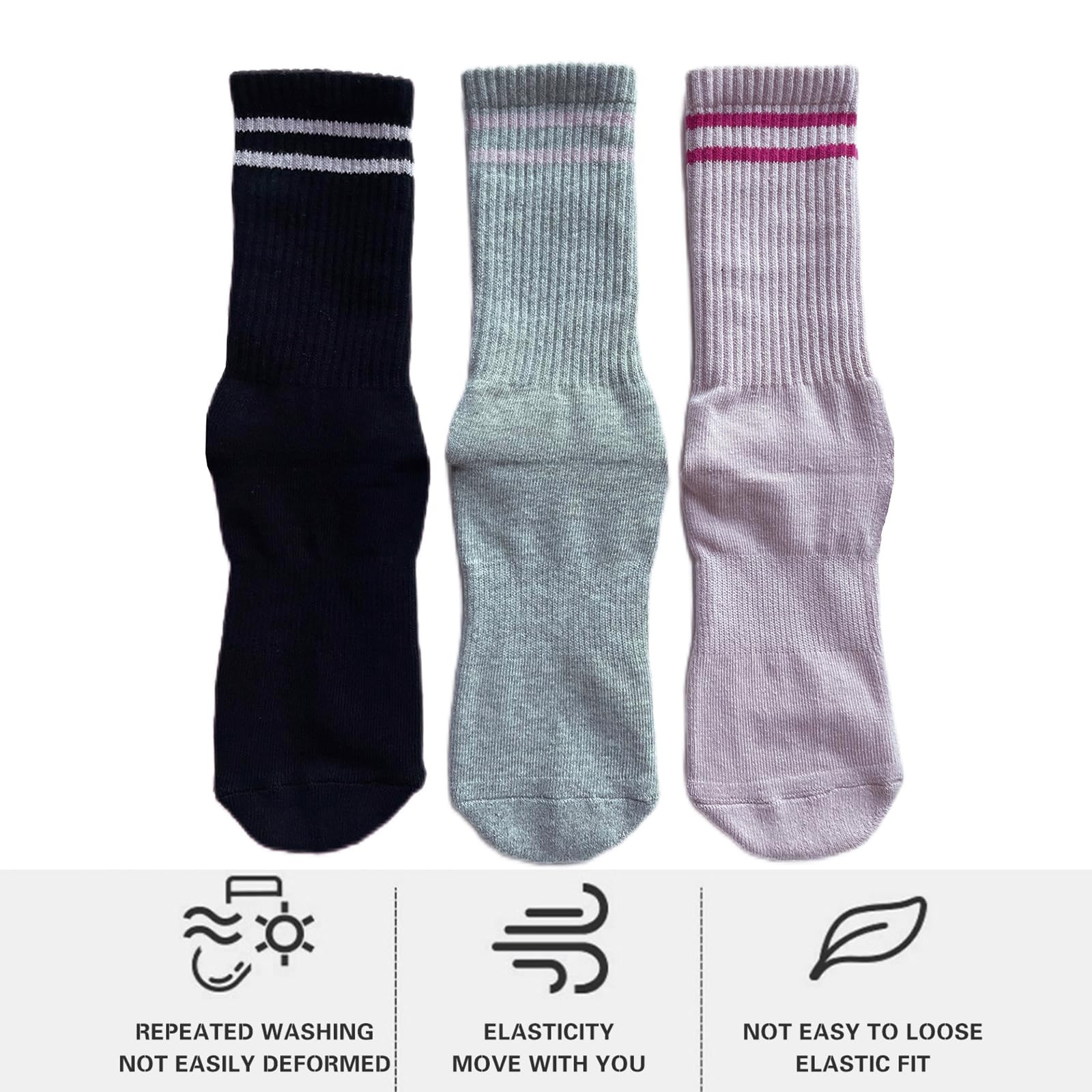 JCZANXI Yoga Socks with Grips for Women, Non Slip Socks for Yoga, Pilates, Barre, Dance | Ideal Cushioned Crew Socks (Black/Grey/Pink) - Medaid International