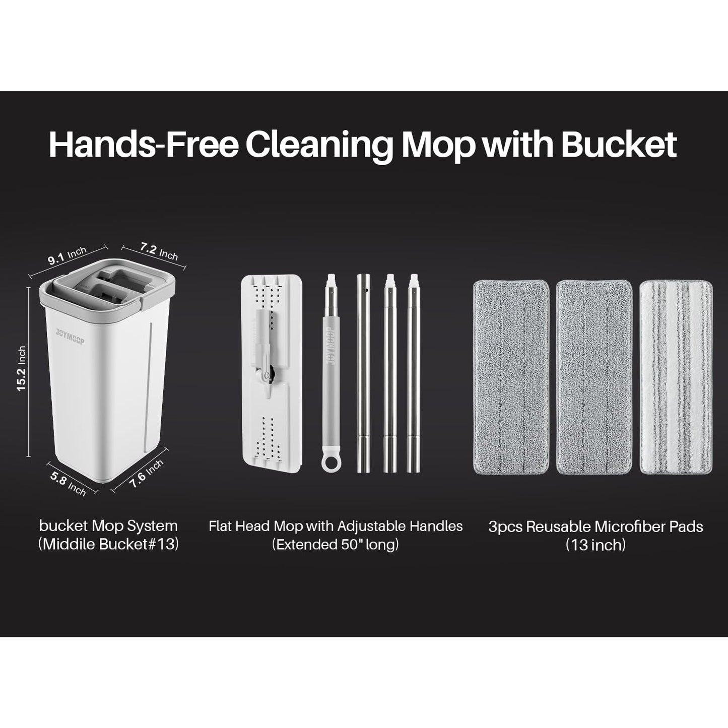 JOYMOOP Mop and Bucket with Wringer Set, Hands Free Flat Floor Mop and Bucket, with 3 Washable Microfiber Pads, Wet and Dry Use, Floor Cleaning System - Medaid International