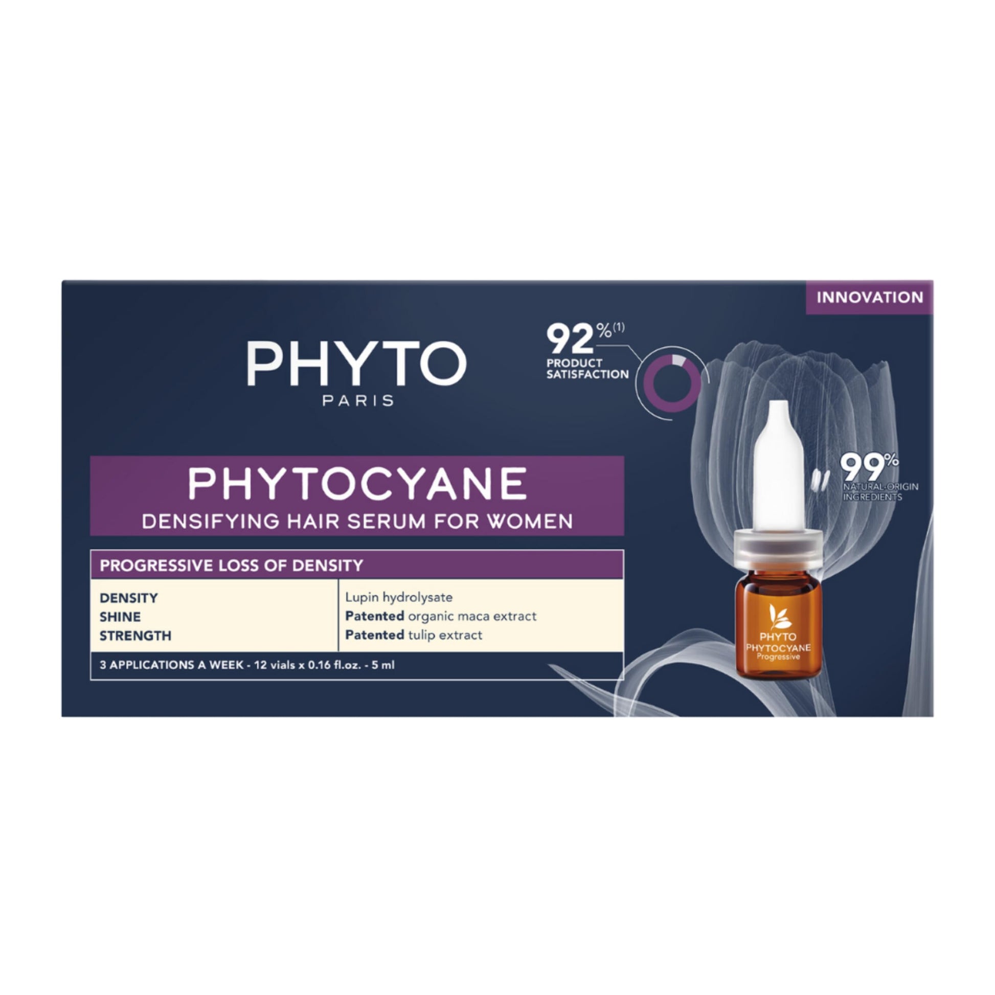 PHYTOCYANE Women Densifying Treatment for Progressive Hair Thinning, Aging, Menopause, Hereditary, 12 Vials x 0.169 fl.oz. (1 month Supply) - Medaid International