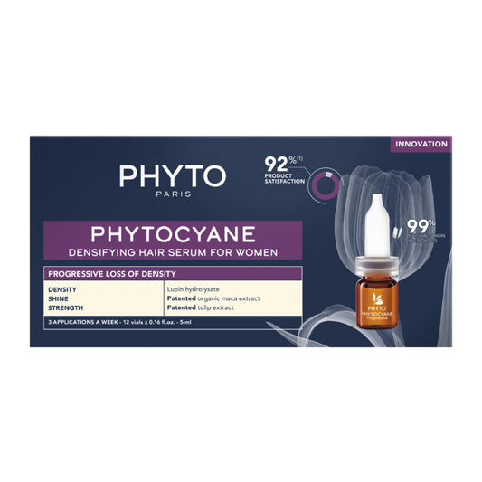 PHYTOCYANE Women Densifying Treatment for Progressive Hair Thinning, Aging, Menopause, Hereditary, 12 Vials x 0.169 fl.oz. (1 month Supply) - Medaid International