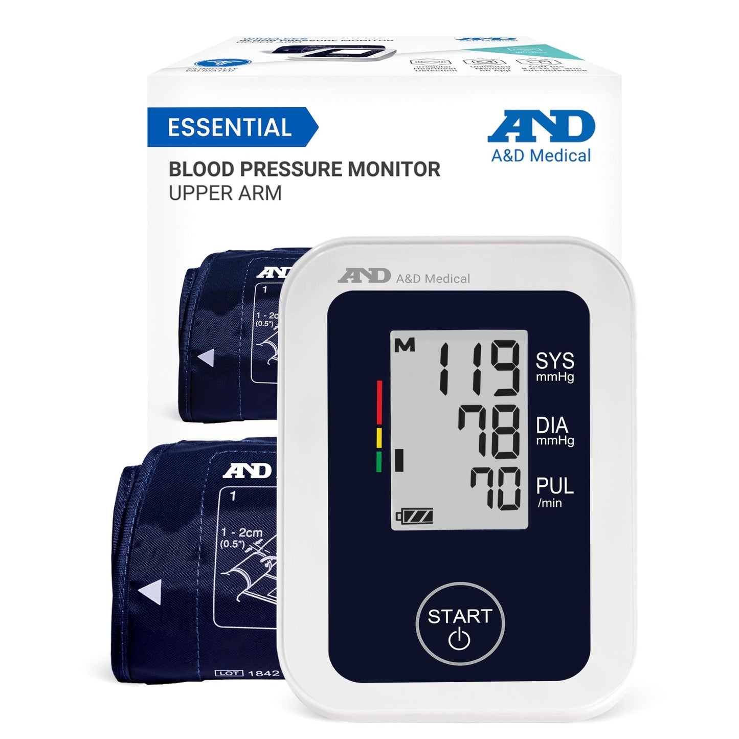 A&D Medical Blood Pressure Monitor for Home Use, UA-651 – Upper Arm Precise BP Machine – Wide Range Cuff (8.6” / 22-42cm), Adults, 4 AA Batteries - Medaid International