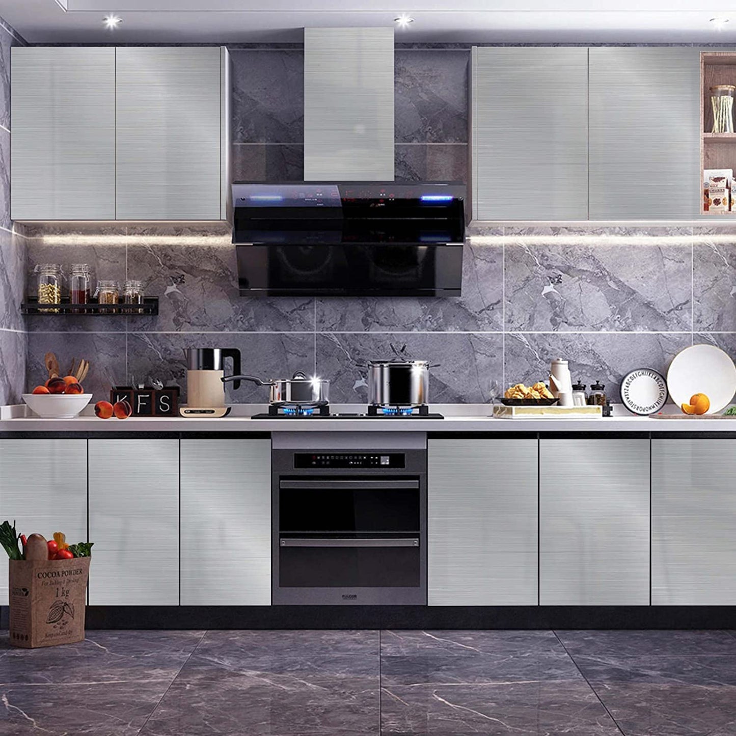 Silver Stainless Steel Wallpaper Self-Adhesive Cleanable Removable Peel and Stick 17.71" X 196.8" Refrigerator Speaker Oven Appliances Furniture Renovation Bathroom Kitchen - Medaid International