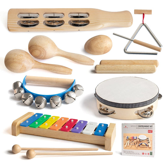 MUSICUBE Musical Instrument Set for Toddler Baby Kid Wooden Percussion Instrument Musical Toys Xylophone Maracas Egg Shaker Tambourine Triangle Instrument for Boys Girls Aged 3+ Choice - Medaid International