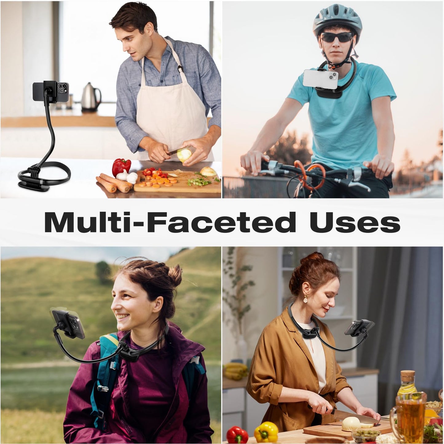 Cell Phone Stand, Neck Cell Phone Holder, Hand Free Flexible Gooseneck Phone Holder for Bed, Neck Phone Holder POV/Vlog Selfie Mount, Universal Multi-Functional Phone Stand for 4.7''-6.7'' Phone - Medaid International