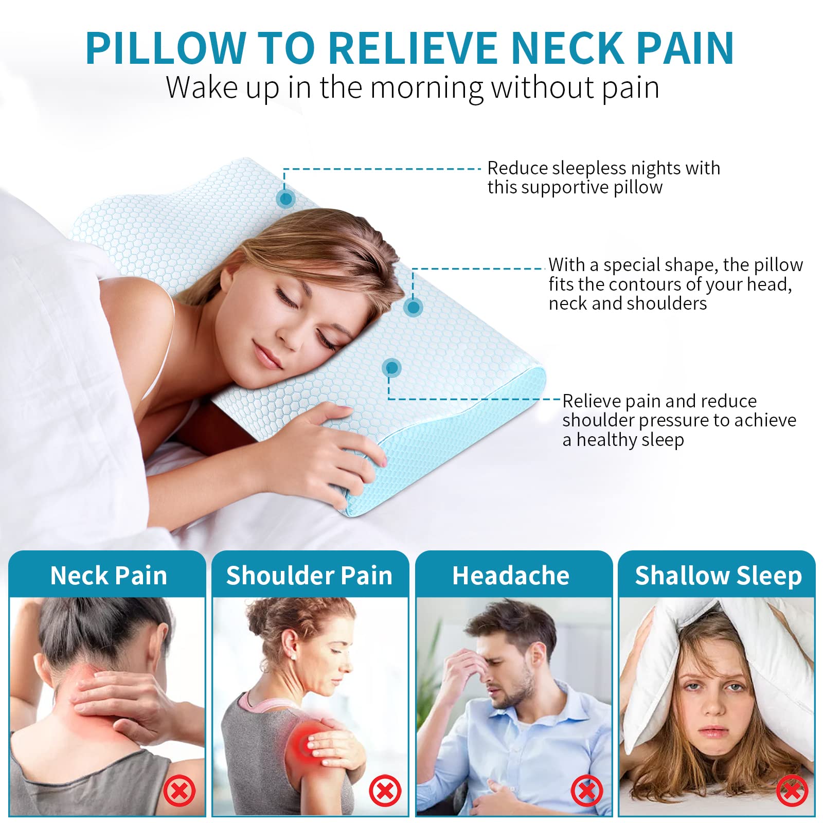 Memory Foam Pillows Neck Pillow Bed Pillow for Sleeping Ergonomic Cervical Pillow Orthopedic Contour Pillow for Side Back Stomach Sleeper - Medaid International
