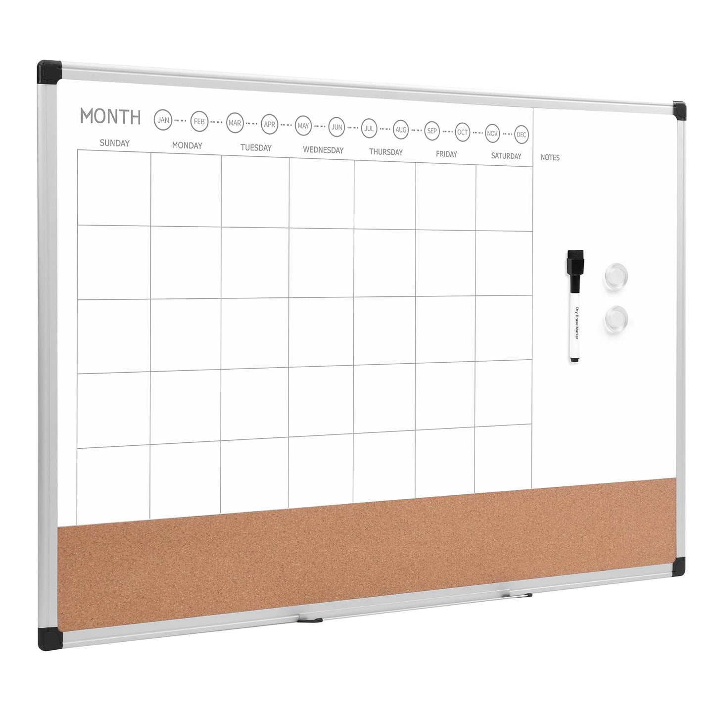 Amazon Basics 24" x 36" Monthly Whiteboard Calendar with Cork Board, Wall Mounted, Easy to Install, Silver Aluminum Frame - Medaid International