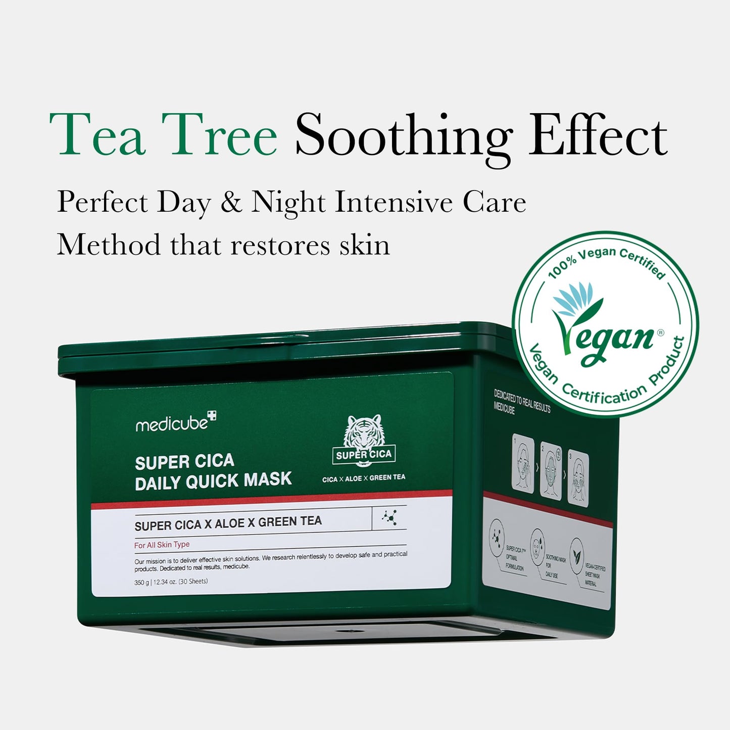 medicube Super Cica Daily Quick Facial Masks (30 Sheets) - 60-Second Soothing & Hydrating Facial Mask with 88% Cica, Instant Cooling & Moisturization - 100% Vegan Certified, Korean Skincare - Medaid International