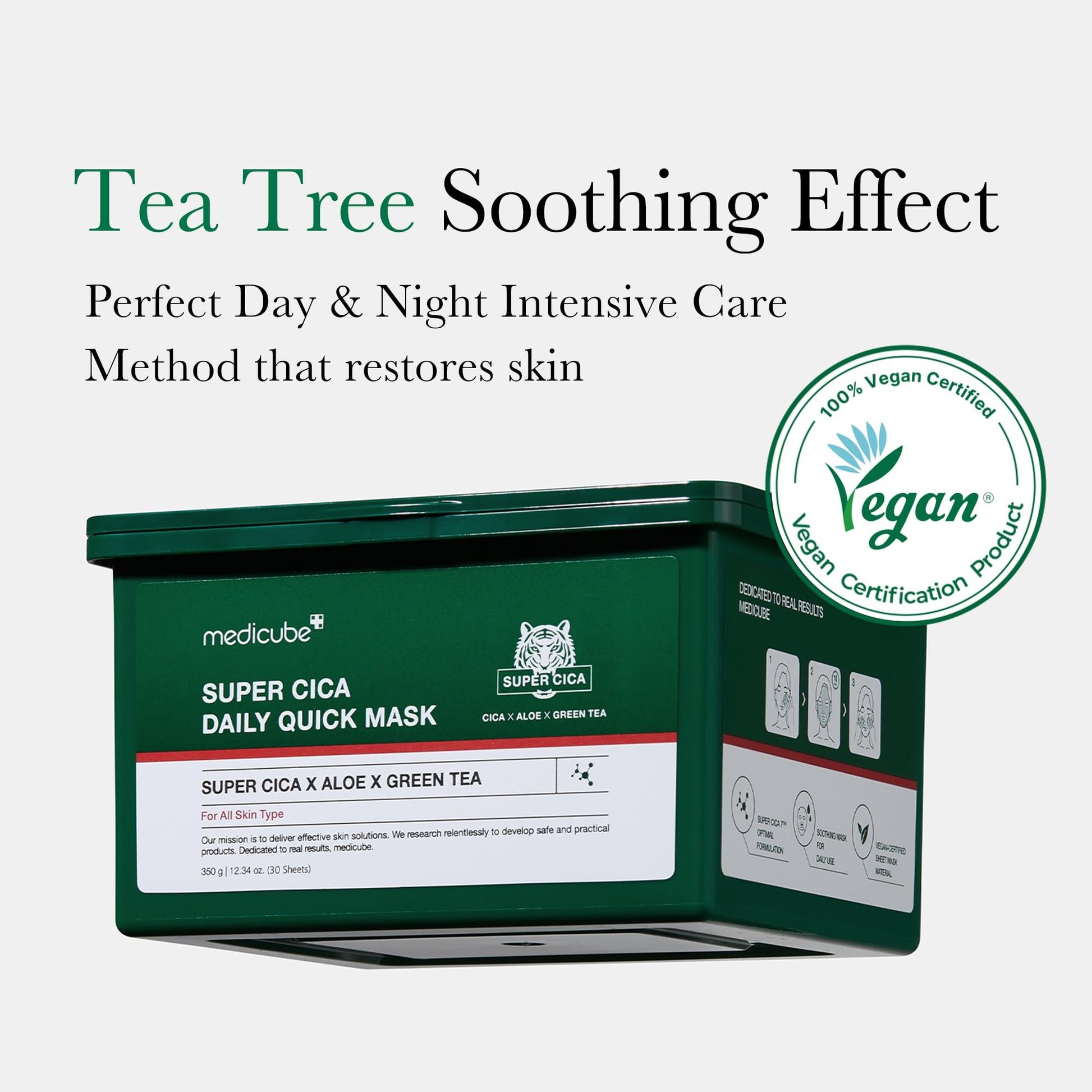 medicube Super Cica Daily Quick Facial Masks (30 Sheets) - 60-Second Soothing & Hydrating Facial Mask with 88% Cica, Instant Cooling & Moisturization - 100% Vegan Certified, Korean Skincare - Medaid International
