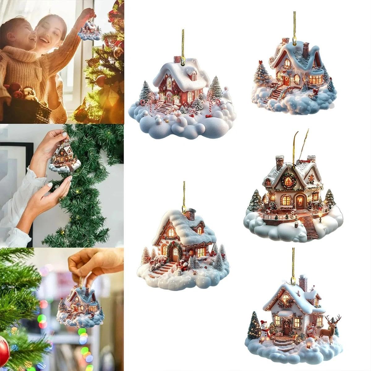 1pc Christmas Acrylic Ornaments Castle Snow House Hanging Pendant Xmas Decoration For Home Christmas Party New Year Gift - Medaid International