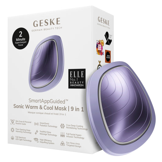 GESKE SmartAppGuided™ Sonic Warm & Cool Mask | 9 in 1 | Beauty LED Face Mask | Facial Glow | Full Spectrum LED Light | Best Face Massager | Vibrating Mask | Warm and Cold Skincare - Medaid International