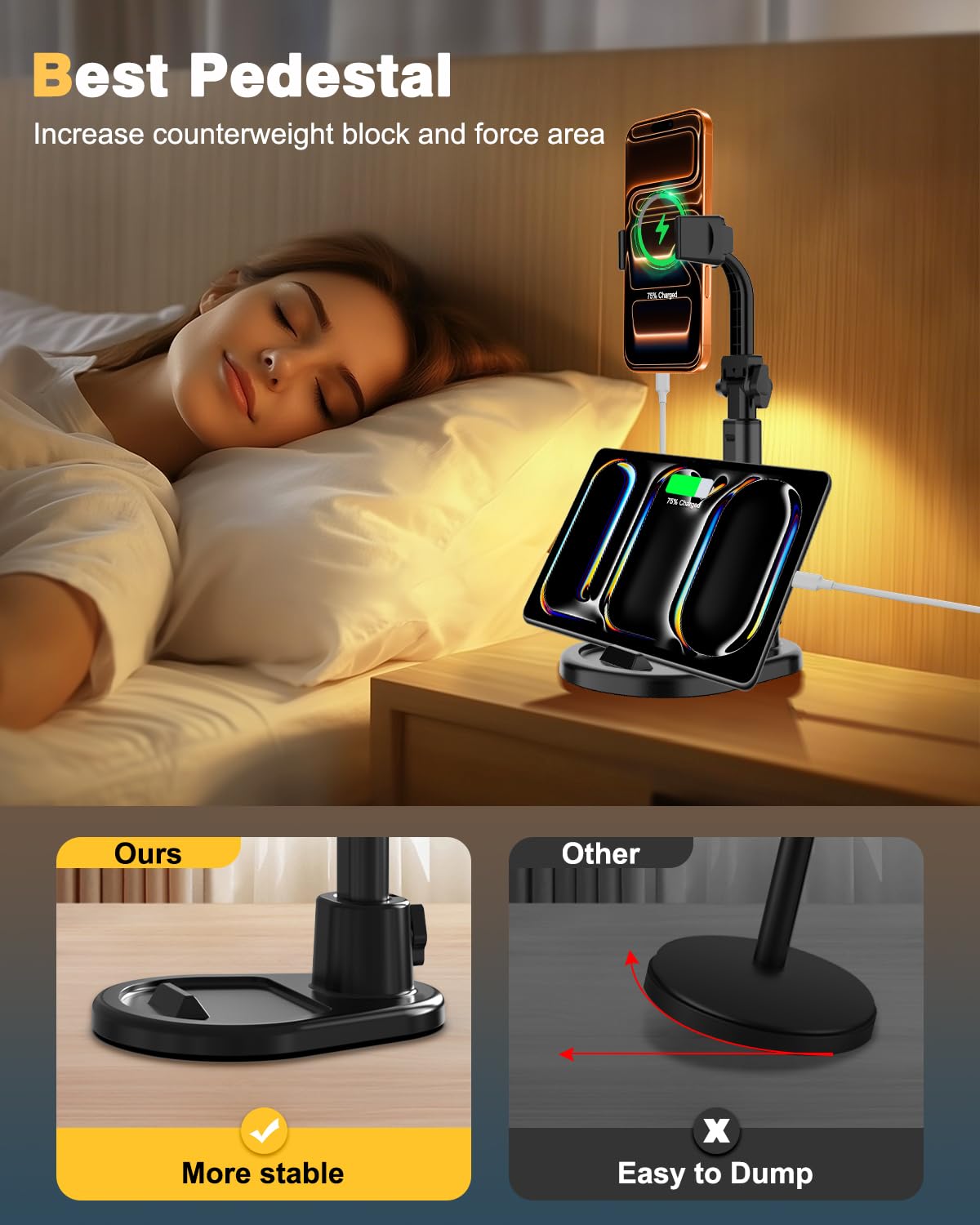 Cell Phone Stand for Desk,360° Rotating Adjustable Angle Height Phone Holder with Stable Metal Base Anti-Slip Recording Chat Tilting Stand Retractable Cell Phone Stand Office Accessories,4.7"-7",Dark - Medaid International