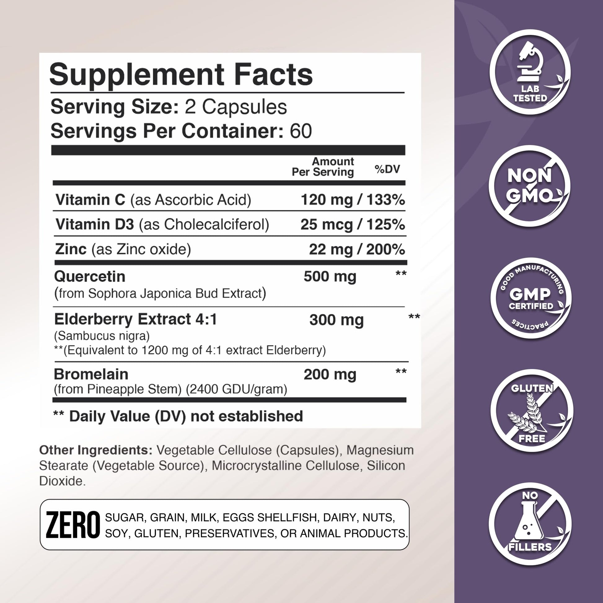 Gade Nutrition Quercetin with Bromelain & Elderberry | Quercetin with Vitamin C and Zinc | Zinc Quercetin 500mg with Vitamin D3 | Daily Immune Support Supplement - 2 Months Supply - Medaid International