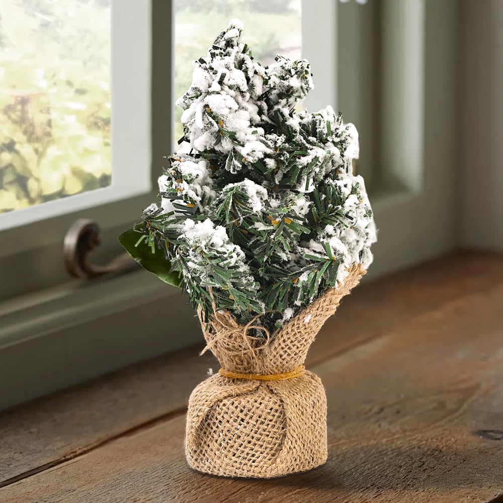 1 Piece Mini Spray Snow Christmas Tree Handmade Xmas Tree Ornament Plastic Artificial Pine Tree Festival Home Tabletop Decor 17.5 * 8 * 7cm - Medaid International