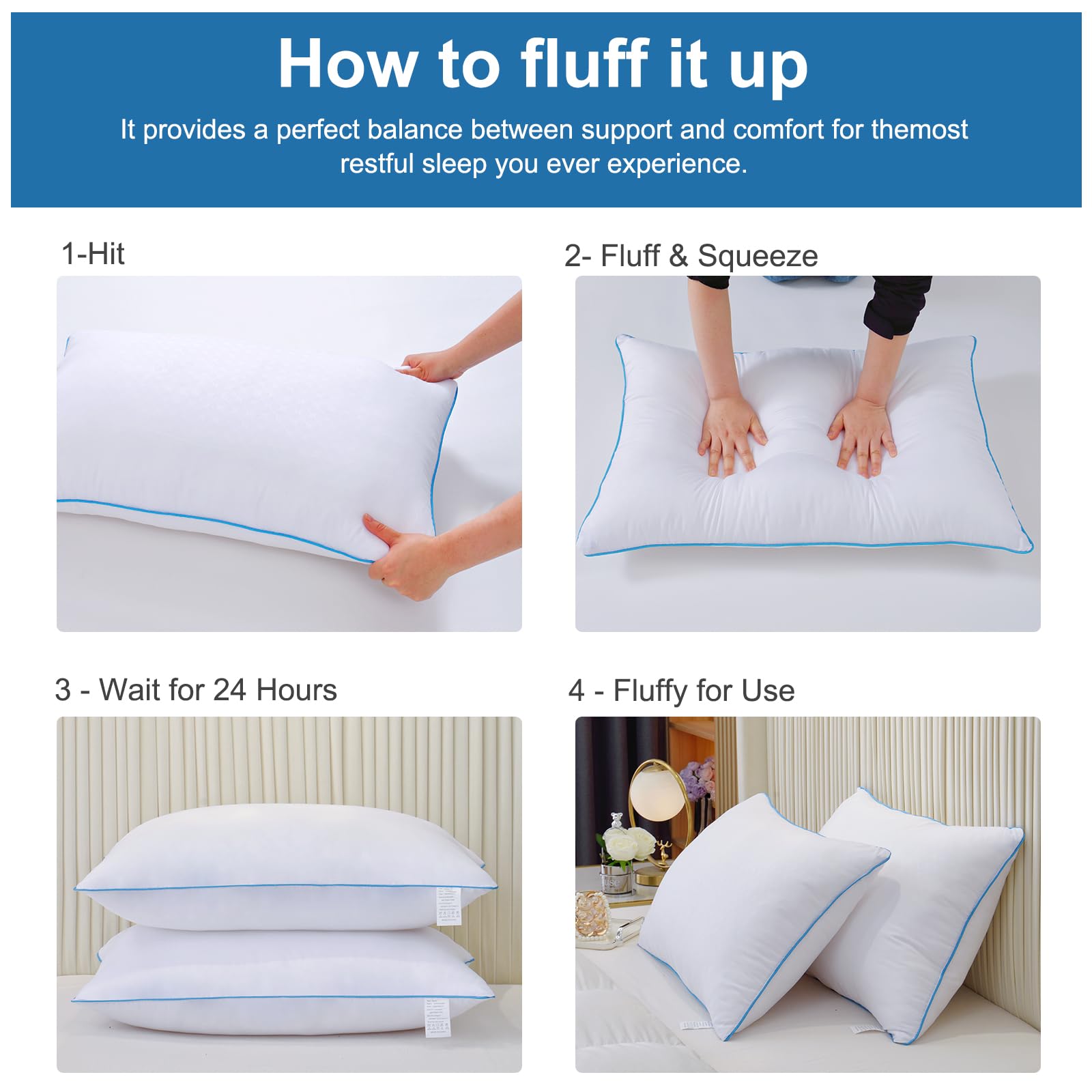 Uniqwamer Bed Pillows for Sleeping 4 Pack - Luxury Hotel Quality Pillows Standard Size Set of 4 - Cooling Pillows with Premium Plush Soft Down Alternative Fill for Back Side Sleepers - Medaid International