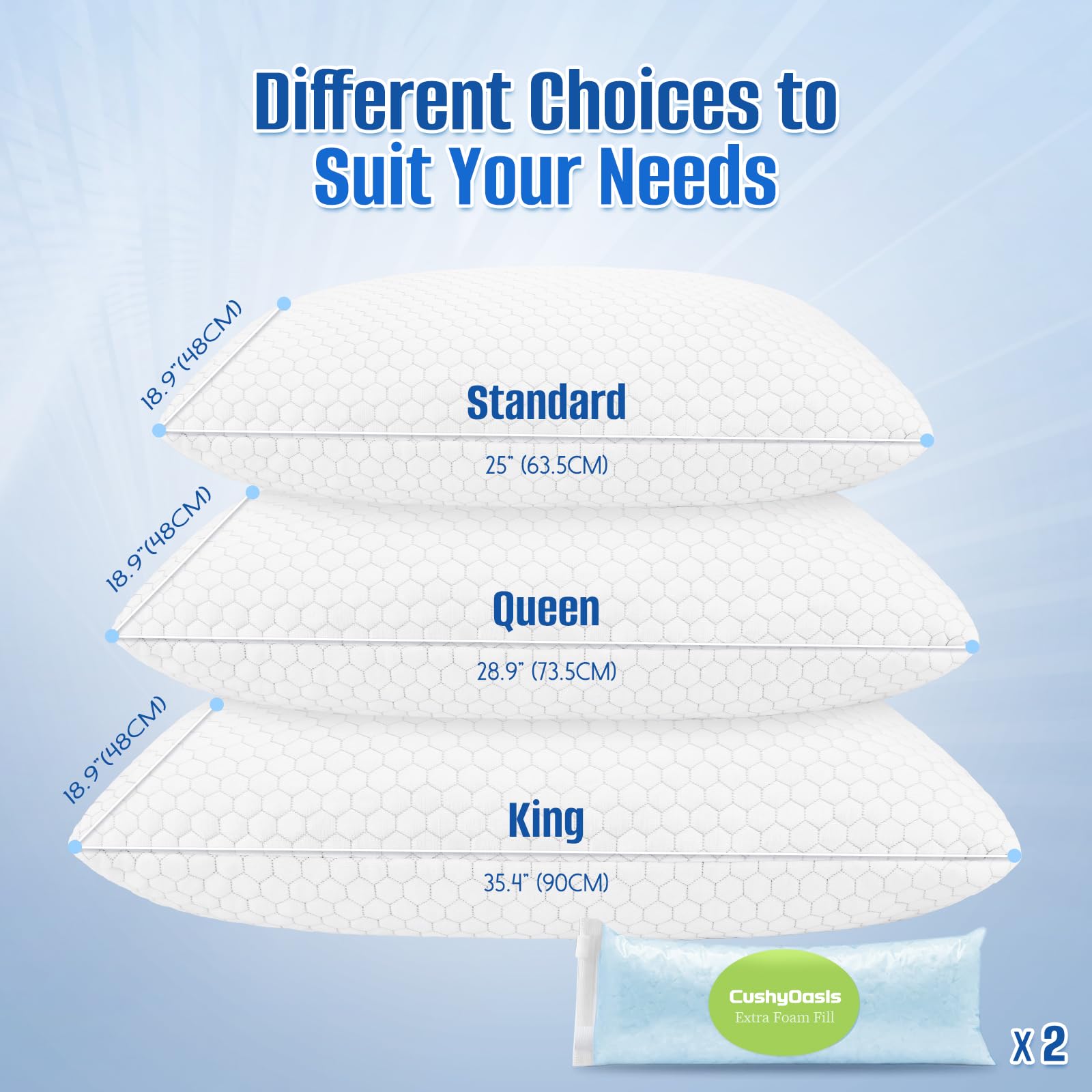 CushyOasis Shredded Memory Foam Pillow for Sleeping, Cooling Bed Pillows Set of 2, Adjustable Pillows for Side, Back, Stomach Sleepers with Washable Pillowcase (Queen Size, Grey) - Medaid International