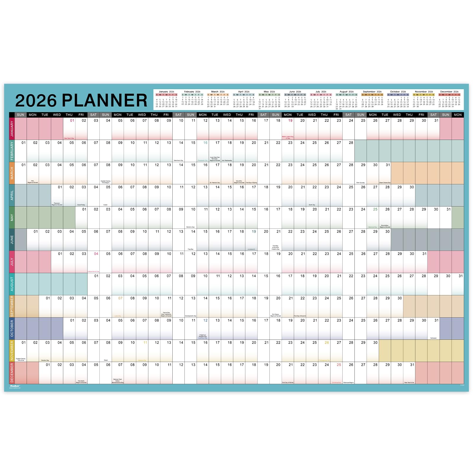 2026 Yearly Wall Calendar - 2026 Calendar, Yearly Wall Calendars 2026, Jan 2026 - Dec 2026, 23.1" x 34.6" (Open), 2026 Wall Calendar 12 Month, Julian Dates, Thick Paper, Round Stickers, Large Calendar - Medaid International
