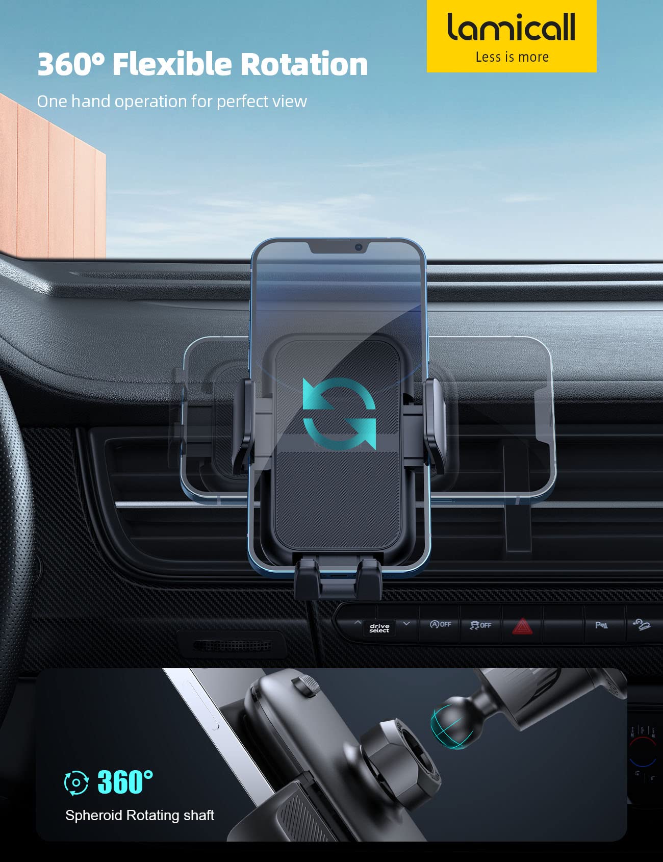 Lamicall 2025 Wider Clamp & Metal Hook Car Phone Holder Vent [Thick Cases Friendly] Phone Holders for Your Car Mount Automobile Hands Free Cradle Air Vent for iPhone 17 16 15 14 13 Pro Max Smartphone - Medaid International