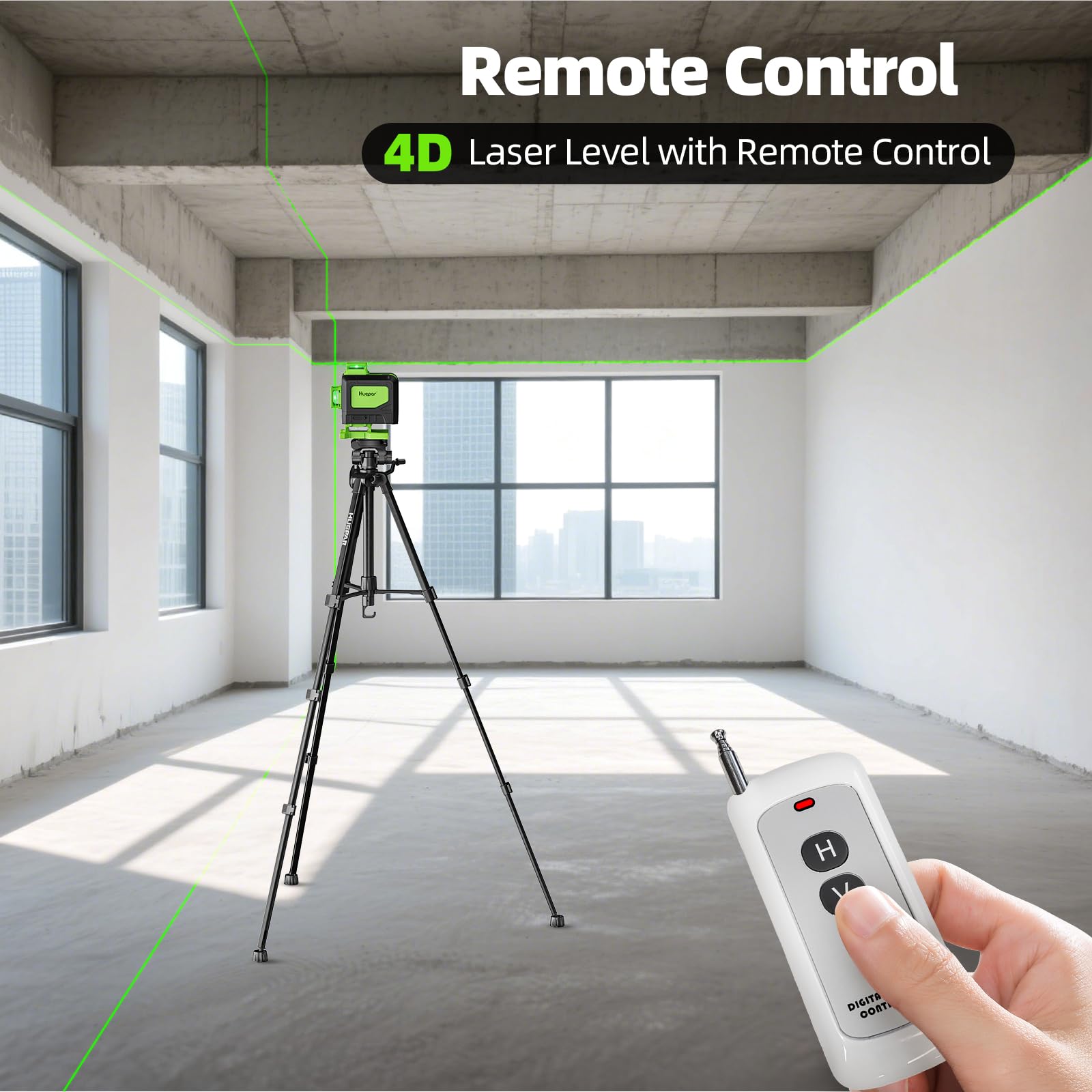 Huepar Laser Level 4x360 Self Leveling with 60" Tall Tripod, 4D Green Cross Line Lazer Leveler Tool with Outdoor Pulse Mode, 16 Lines Great for Tiling, Ceiling, Wall Work & DIY Home Renovation - Medaid International