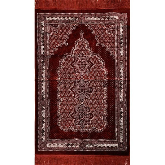 Modefa Turkish Islamic Prayer Rug - Soft & Comfortable Prayer Mat - Muslim Janamaz Sajada - Plush Velvet Praying Carpet for Men and Women - Ramadan or Eid Gift - Geometric Floral Ipek (Red) - Medaid International