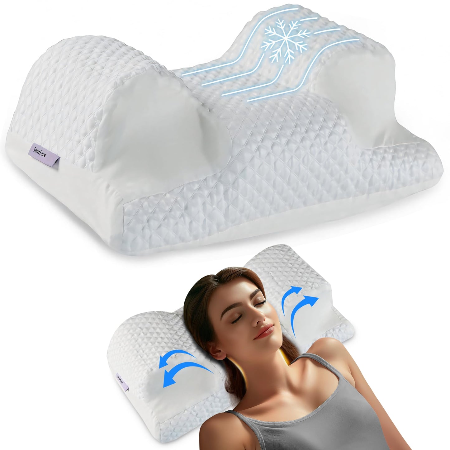 YourFacePillow- Back Sleeper Beauty Pillow, Cervical Neck Pillow, Patented Contour Memory Foam Pillow, Ergonomic Neck, Back and Shoulder Support. Back Sleeping Reduces Pressure on Skin - Cooling - Medaid International