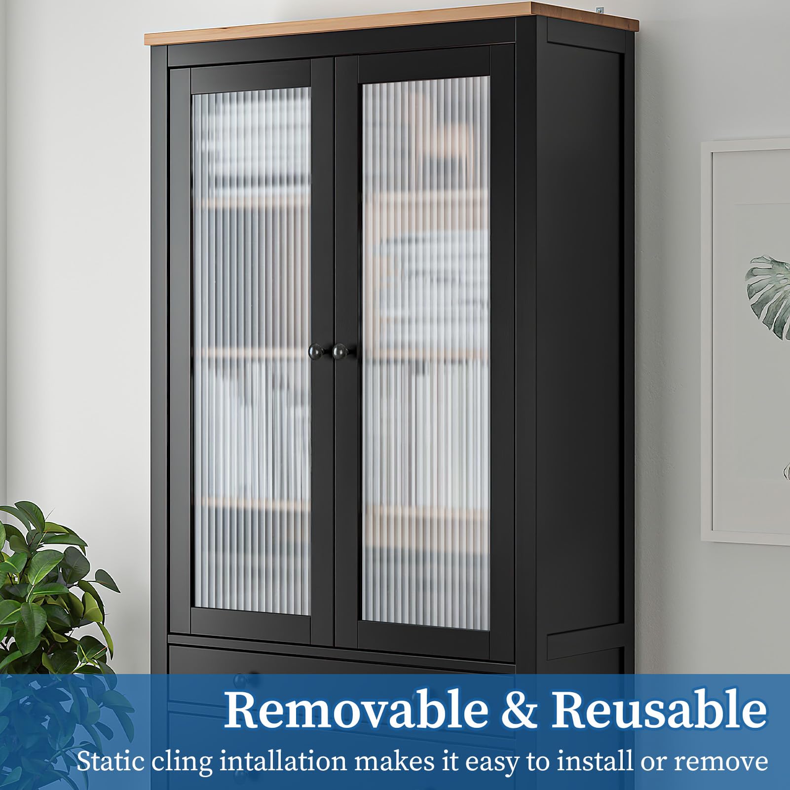 FEOMOS Reeded Glass Film, Window Privacy Film, 3D Glass Decals Film, Decorative Film for Window Door Cabinet Non Adhesive Anti UV 17.7 x 78.7 inches - Medaid International