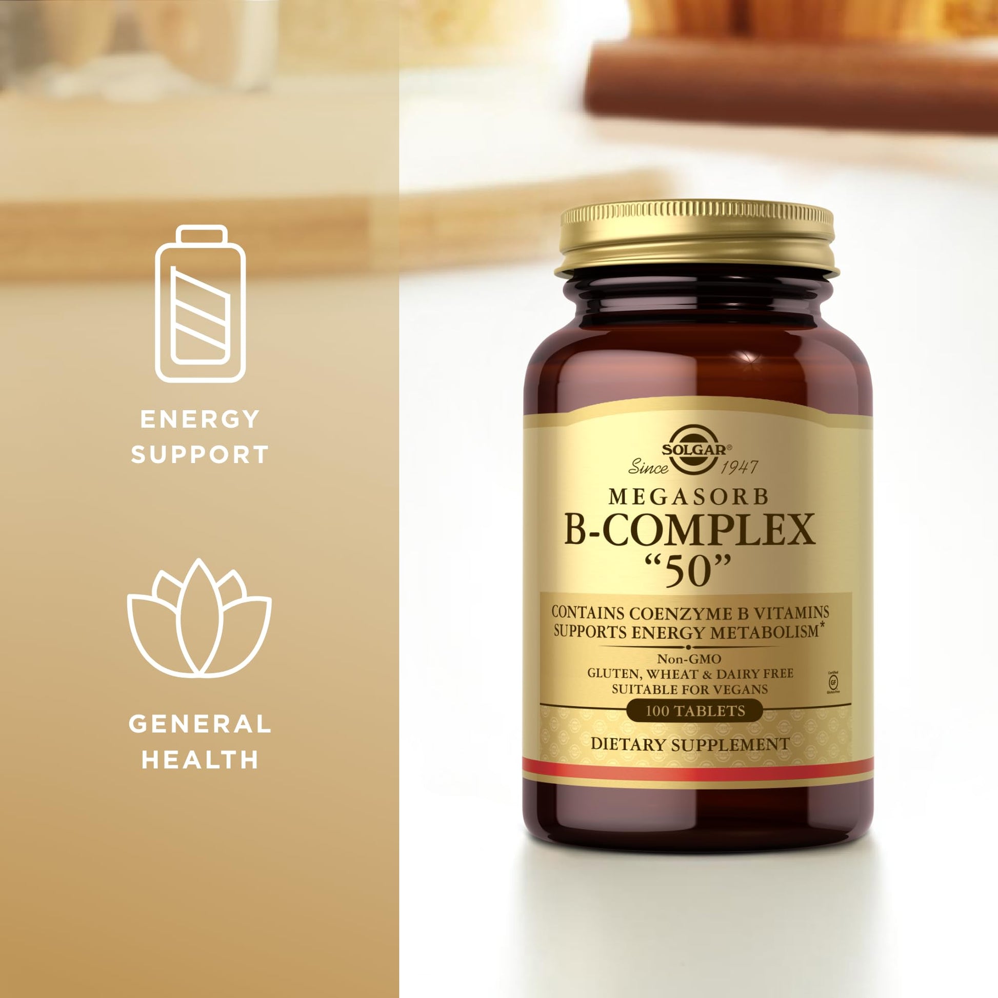 Solgar Megasorb B-Complex "50" - 100 Tablets - Supports Energy Metabolism - Non-GMO, Vegan, Gluten Free, Dairy Free - 100 Servings - Medaid International