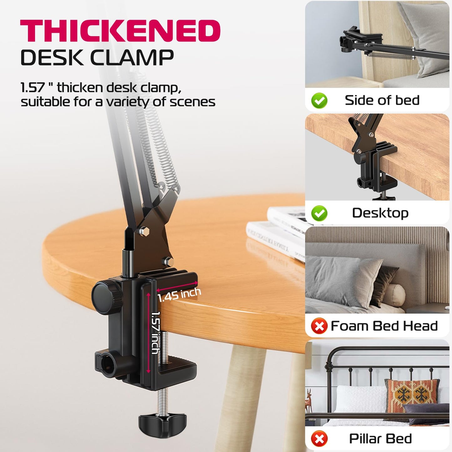 ULANZI T2 Adjustable Tablet Holder for Desk, Carbon Steel Tablet Phone Stand for Bed, Flexible Tablet Arm Clamp Compatible with iPhone 17 16 15 Pro iPad Kindle Galaxy Tab 4.6-12.9 Inch Devices - Medaid International