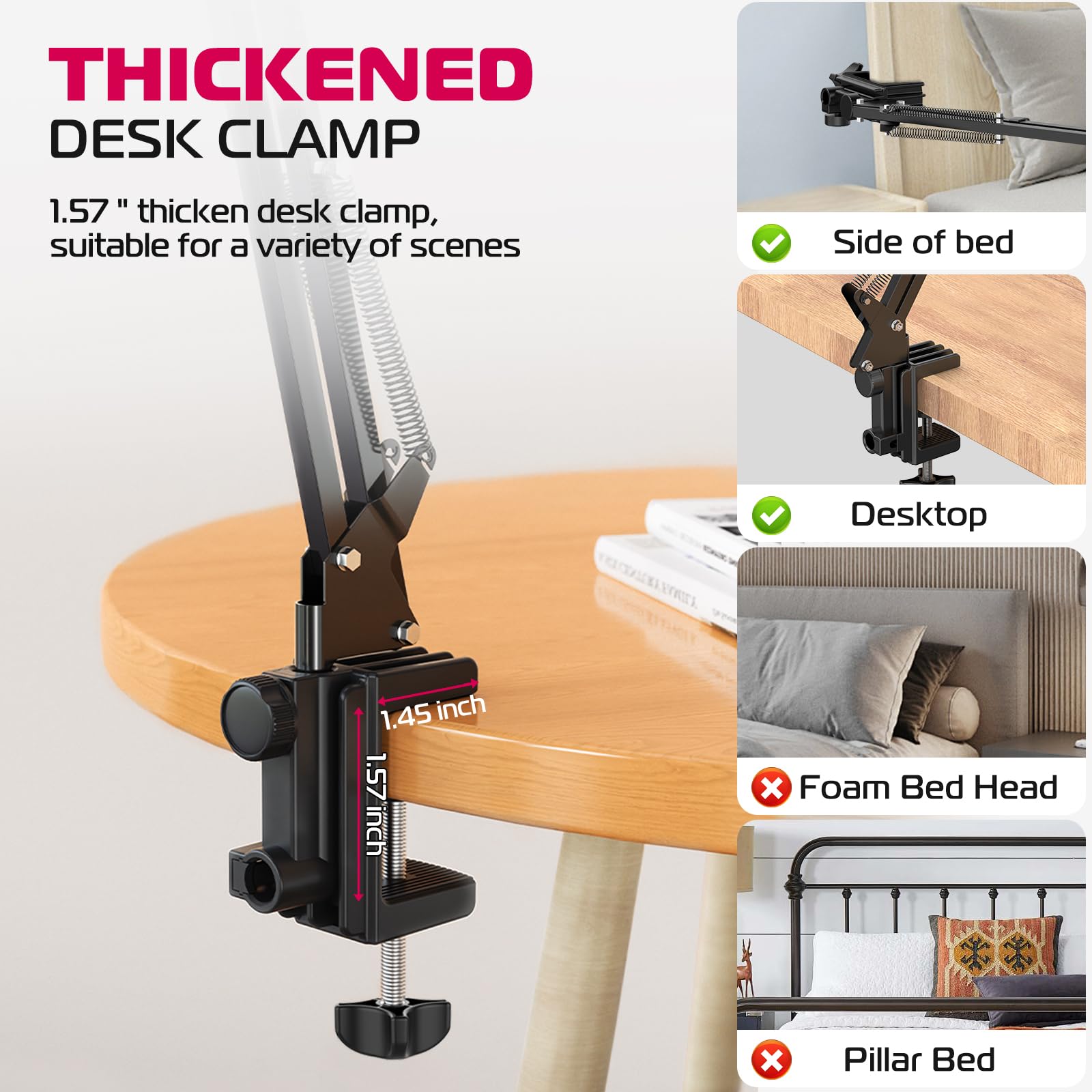 ULANZI T2 Adjustable Tablet Holder for Desk, Carbon Steel Tablet Phone Stand for Bed, Flexible Tablet Arm Clamp Compatible with iPhone 17 16 15 Pro iPad Kindle Galaxy Tab 4.6-12.9 Inch Devices - Medaid International