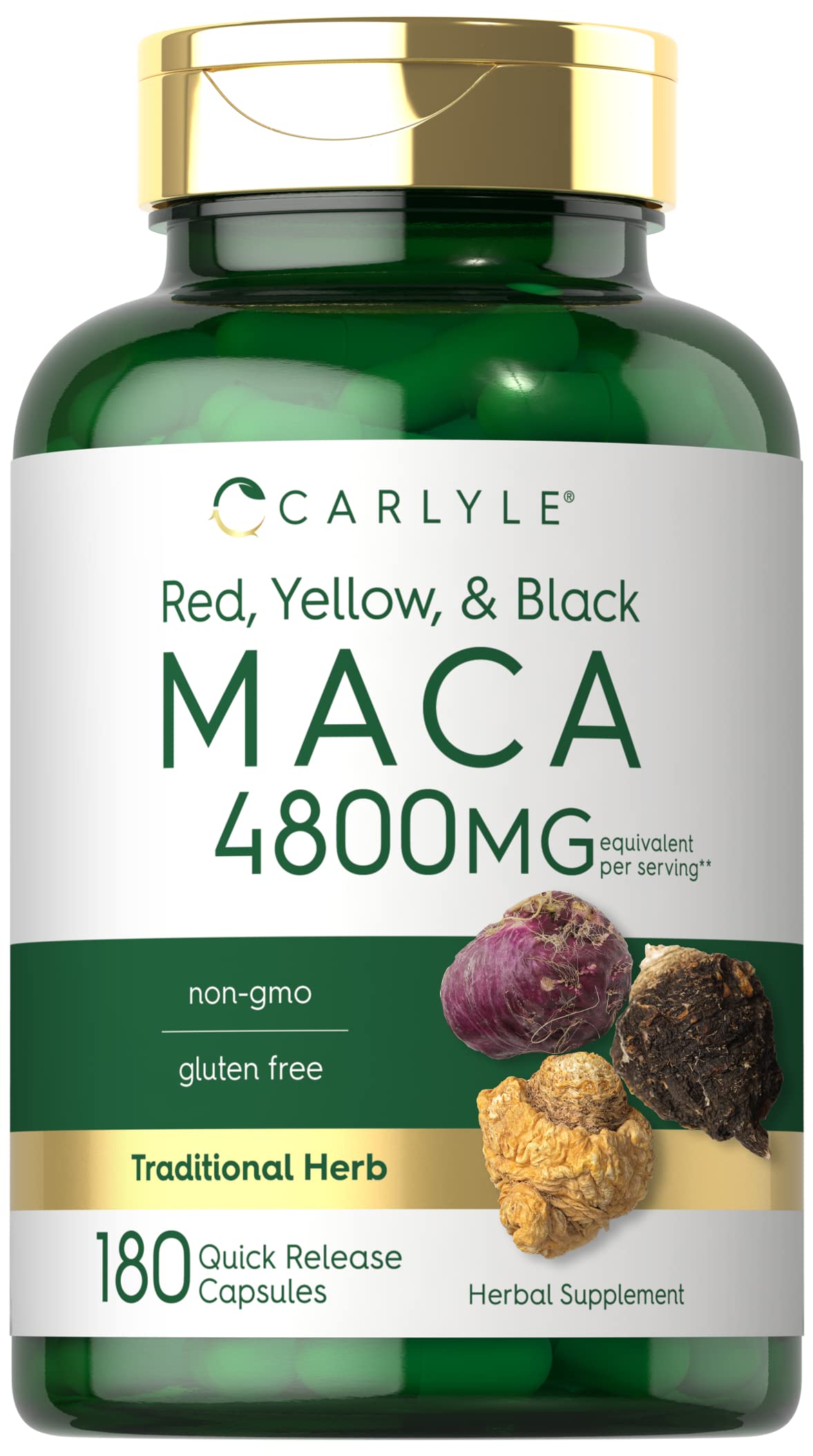 Carlyle Maca Root Capsules for Women & Men | 4800 mg | 180 Count | High Potency Extract | Non-GMO & Gluten Free Supplement - Medaid International