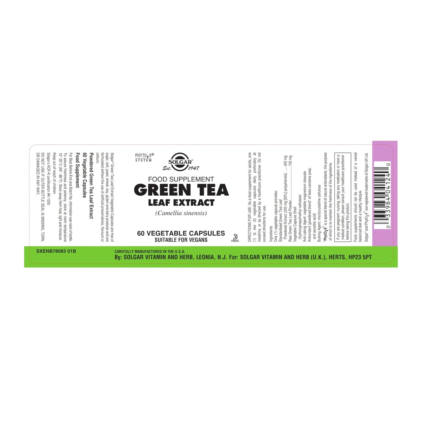 Solgar Standardized Full Potency Green Tea Leaf Extract Vegetable Capsules, 60 Count - Medaid International