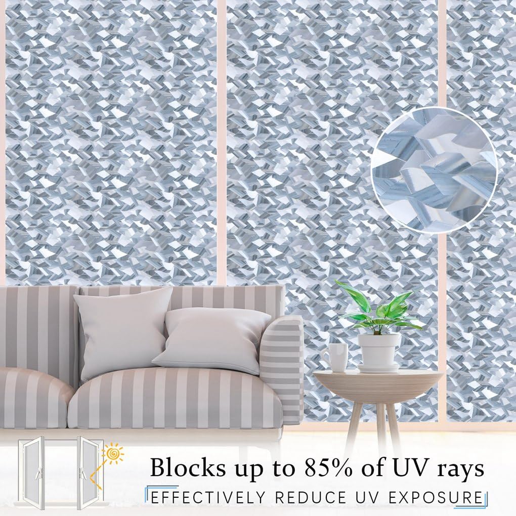 Arthome Privacy Film, 35.4x100 inch 3D Crystal Refraction Window Tint, Static Cling No Glue Removable, UV Anti-UV Window Sticker Self-Adhesive Vinyl Home Office Decor - Medaid International