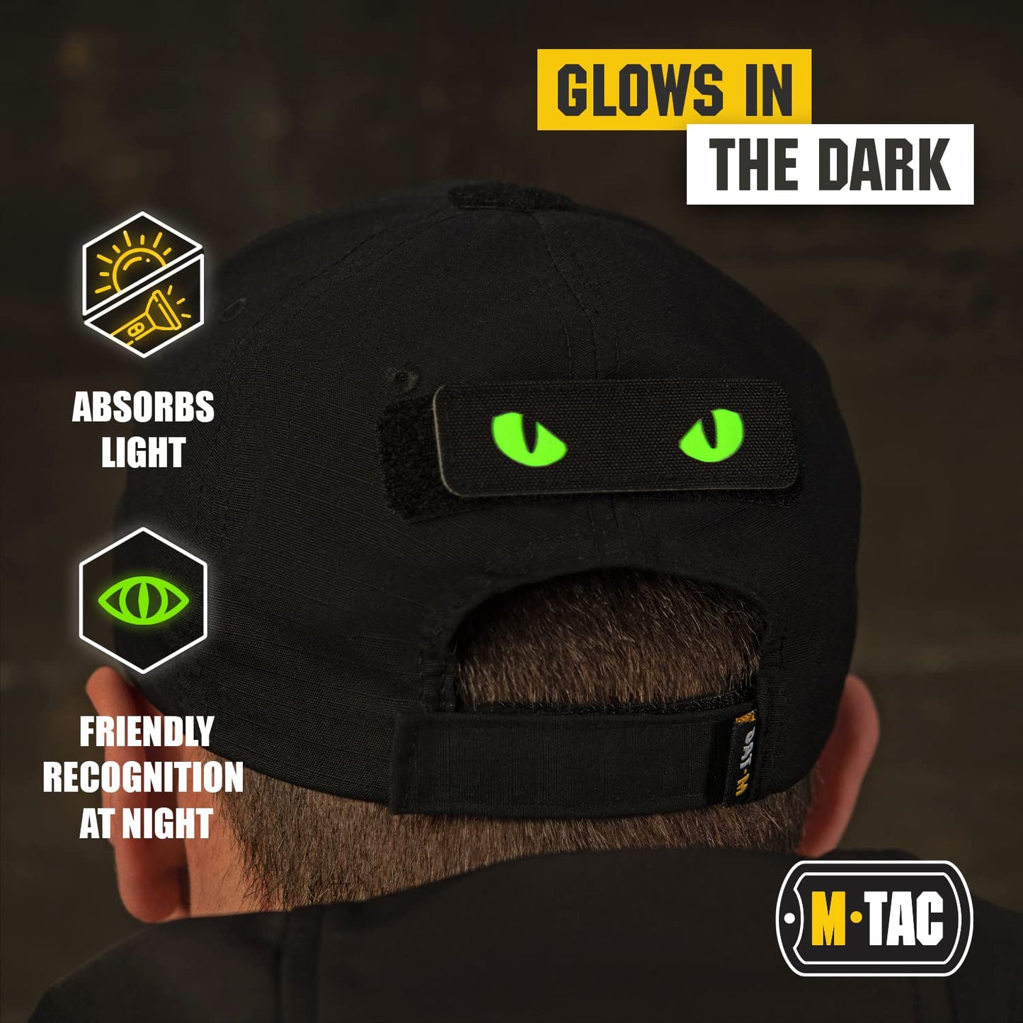 M-Tac Cat Eyes - Glow in The Dark - Morale Patches Tactical Patch Military Combat Hook Fasteners (Black - GITD) - Medaid International