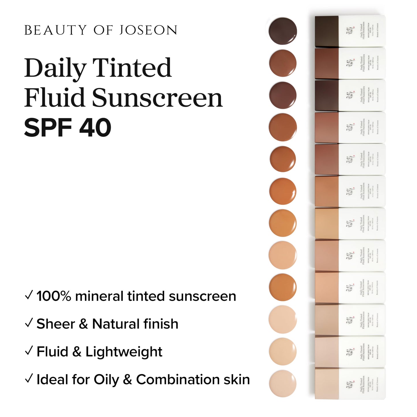 Beauty of Joseon Daily Tinted Fluid Sunscreen 12 Shades for Face Moisturizing Broad Spectrum SPF 40 Korean Skincare 50ml, 1.69 fl.oz #MP200 - Medaid International