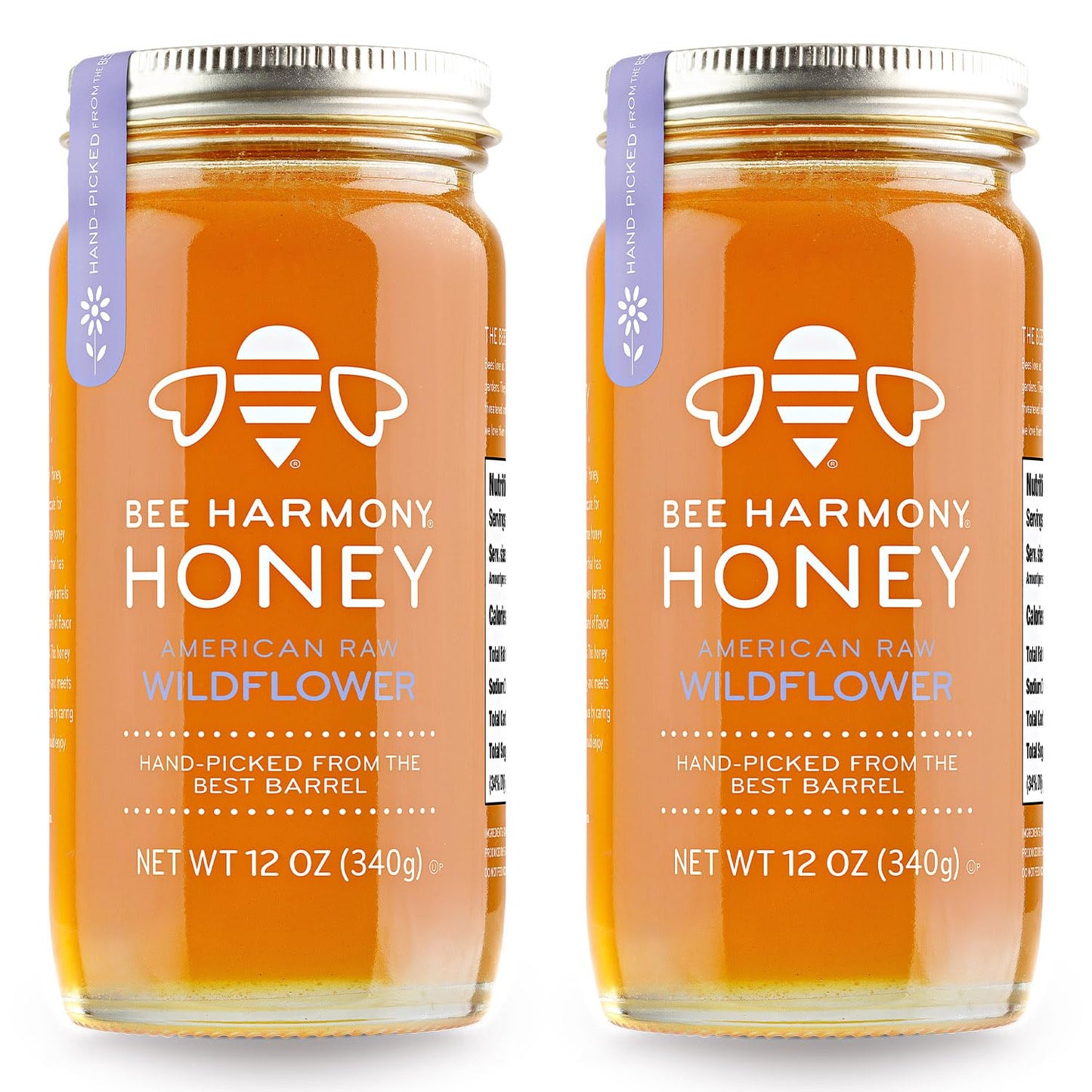 Bee Harmony American Raw Wildflower Honey, 12 OZ (Pack of 2 Jars) - Medaid International