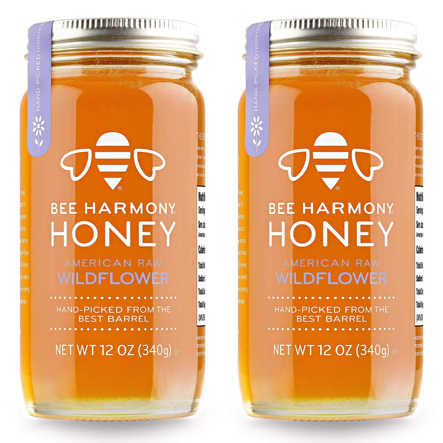 Bee Harmony American Raw Wildflower Honey, 12 OZ (Pack of 2 Jars) - Medaid International