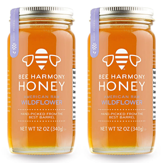 Bee Harmony American Raw Wildflower Honey, 12 OZ (Pack of 2 Jars) - Medaid International