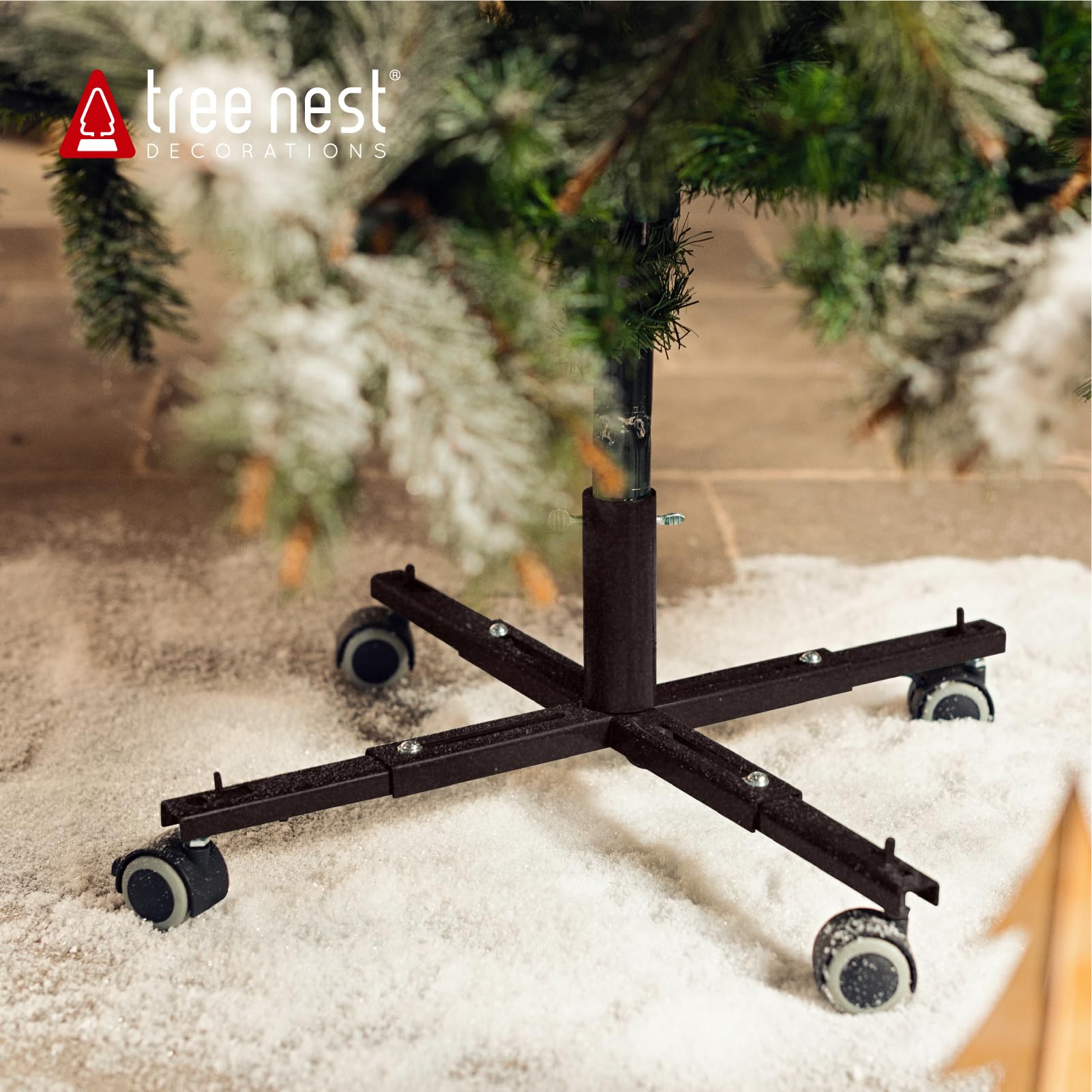 Tree Nest Christmas Tree Stand Base with Wheels Movable Christmas Fake Tree Holder for 6ft Artificial Tree Plant Taxi no Christmas Tree Collar or Tree Skirt Needed (Black) - Medaid International
