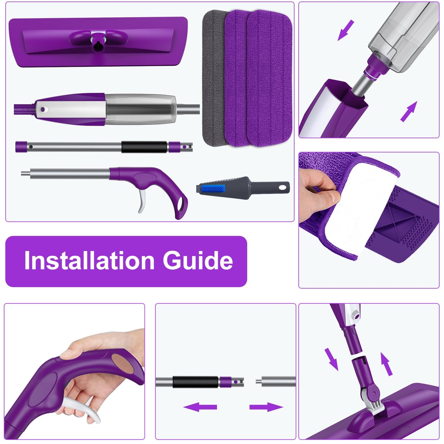 Microfiber Spray Mop for Floor Cleaning - Reusable Floor Mop with 3 Washable Pads, Refillable Bottle Flat Mop with Sprayer for Hardwood Laminate Wood Floor Cleaning - Medaid International